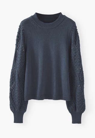Crochet-stitch sweater, Dark indigo, webstill