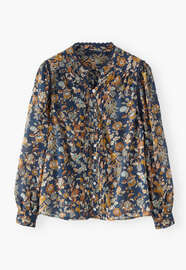 Printed pleat-detail blouse, Indigo ochre, webstill