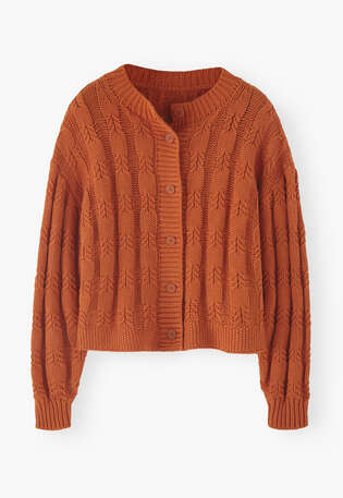 Cable-knit cardigan, Red orange, webstill