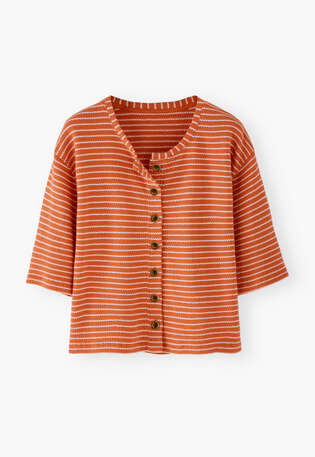 Textured striped cardigan, Orange ivory, webstill