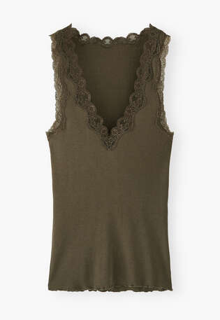 Lace v-neck jersey vest, Dark forest, webstill