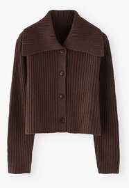 Rib-stitch collared cardigan, Dark chocolate, webstill