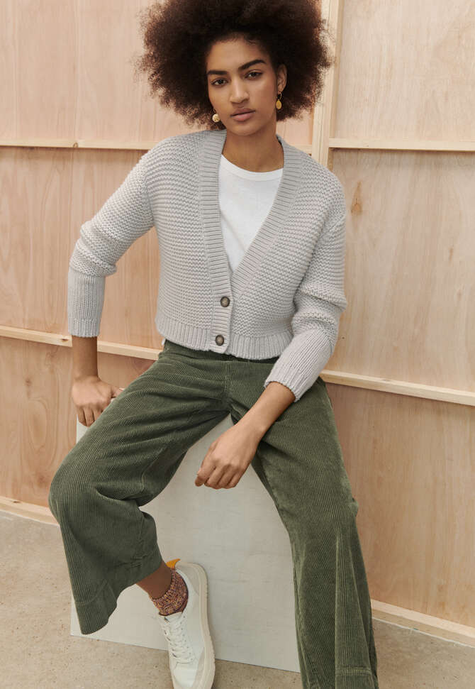 Cropped cardigan, Soft grey, completeTheLook