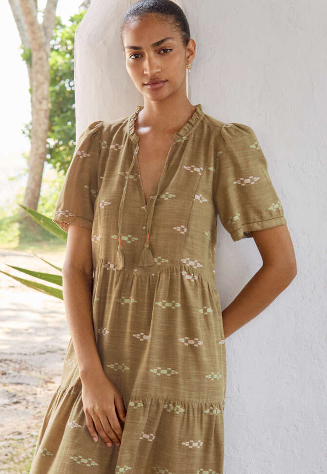 Jacquard tiered dress, Khaki, completeTheLook