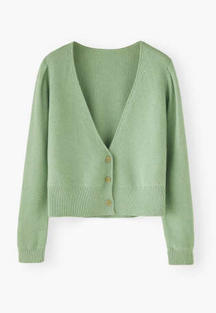 Moss-stitch cardigan, Soft green, webstill