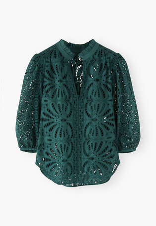 Broderie anglaise blouse, Deep bottle green, webstill