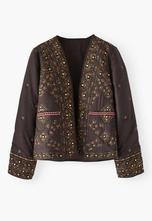 Quilted embroidered jacket, Charcoal, webstill