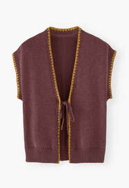 Knitted tie-front top, Dark aubergine, webstill