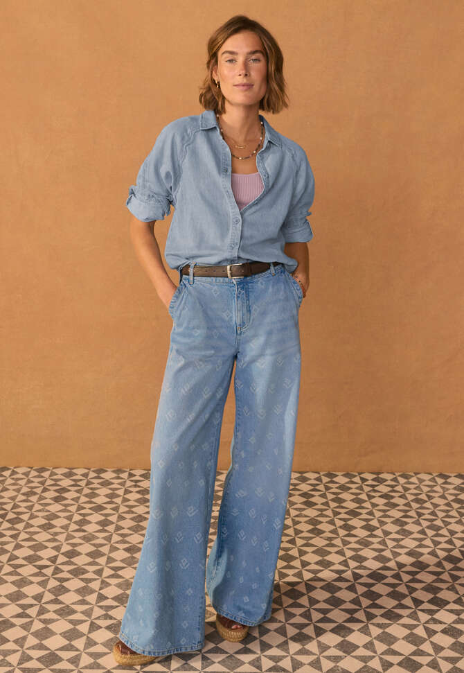 Lasered wide-leg jeans, Pale vintage, completeTheLook
