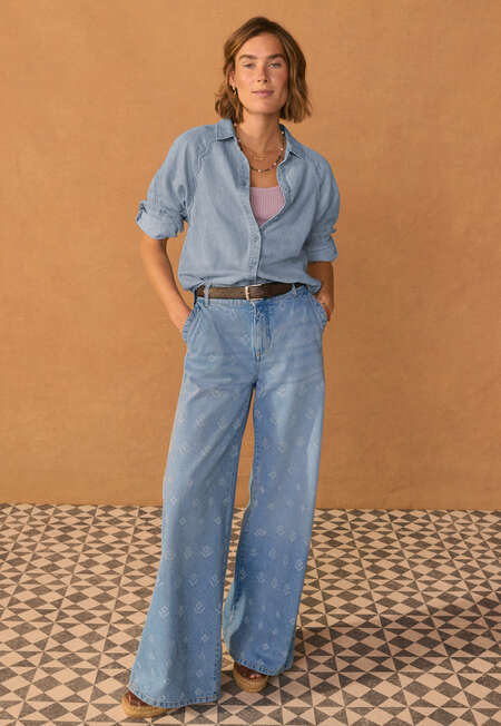 Lasered wide-leg jeans, Pale vintage, completeTheLook