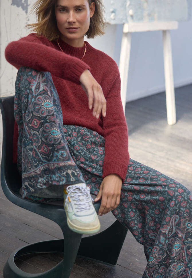 Wide-leg printed trousers, Raspberry petrol, completeTheLook