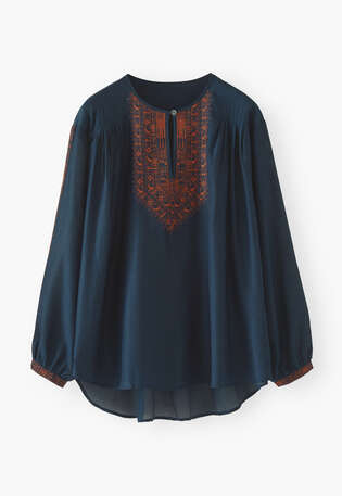 Embroidered blouse, Deep navy, webstill