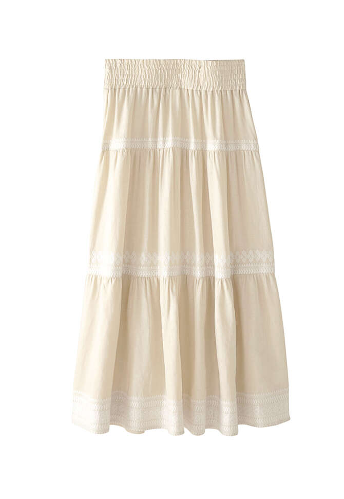 Embroidered maxi-skirt, Warm ecru, completeTheLook