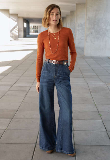 Lace-knit sweater, Orange flame, completeTheLook