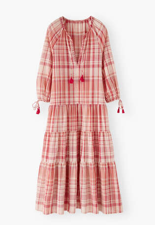 Check maxi-dress, Crimson coral, webstill