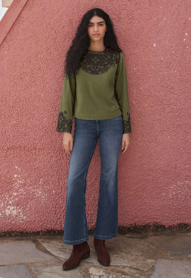 Cutwork top, Olive, completeTheLook