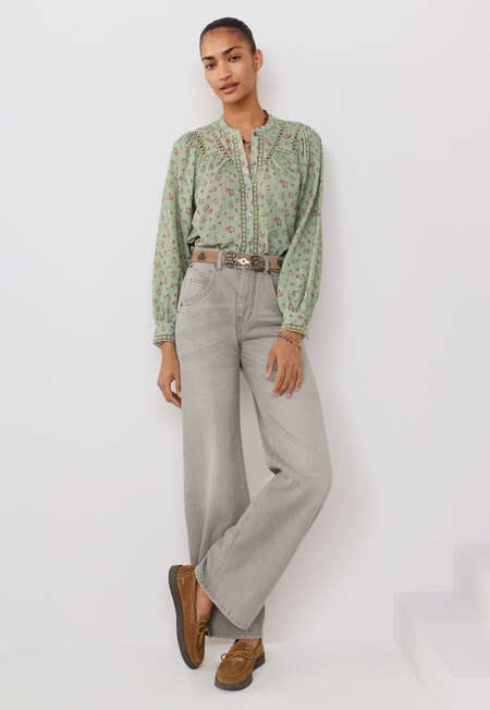 Printed gauze blouse, Soft mint, completeTheLook