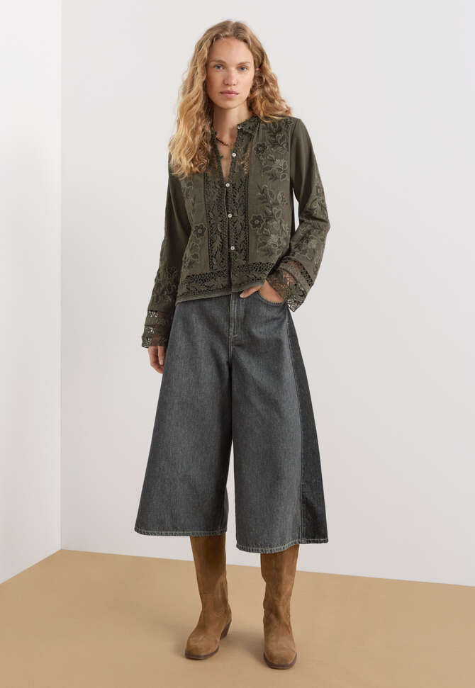 Lace embroidered blouse, Dark moss, completeTheLook