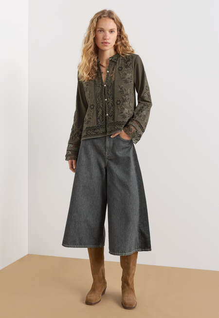 Lace embroidered blouse, Dark moss, completeTheLook