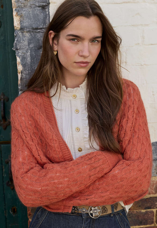 Cable-stitch cardigan, Coral, completeTheLook