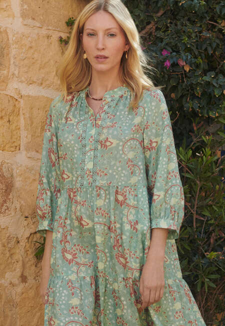 Printed tiered dress, Sage, completeTheLook