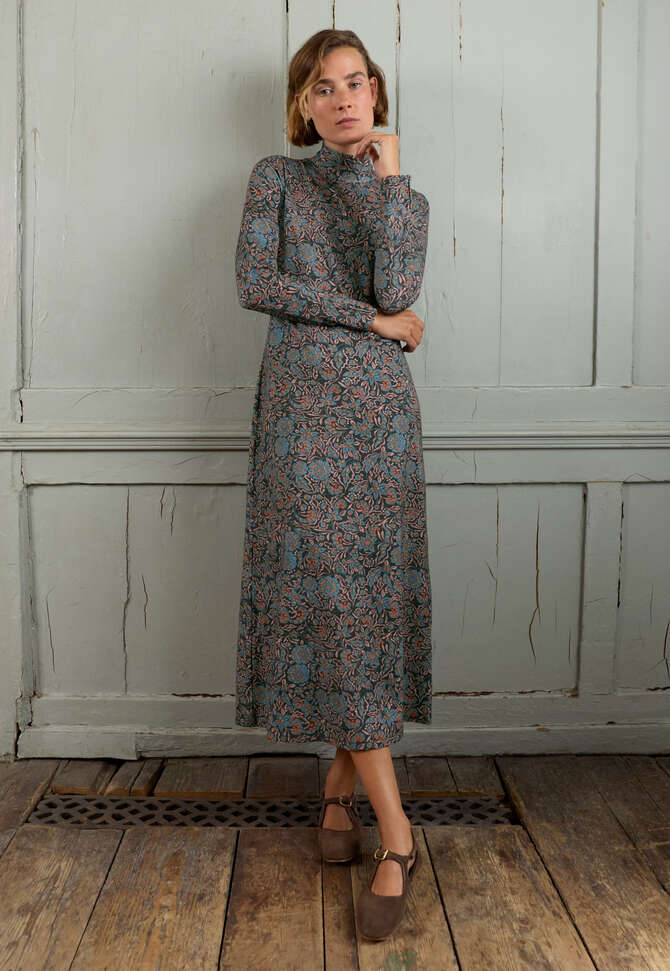 Printed jersey dress, Charcoal rose, completeTheLook