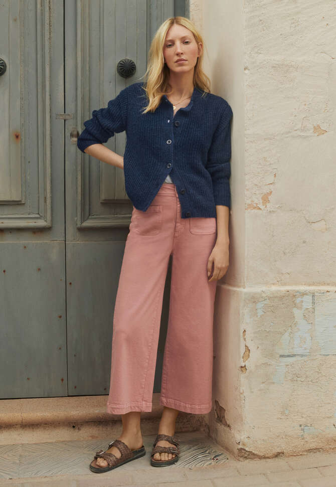 Cropped wide-leg trousers, Peach pink, completeTheLook