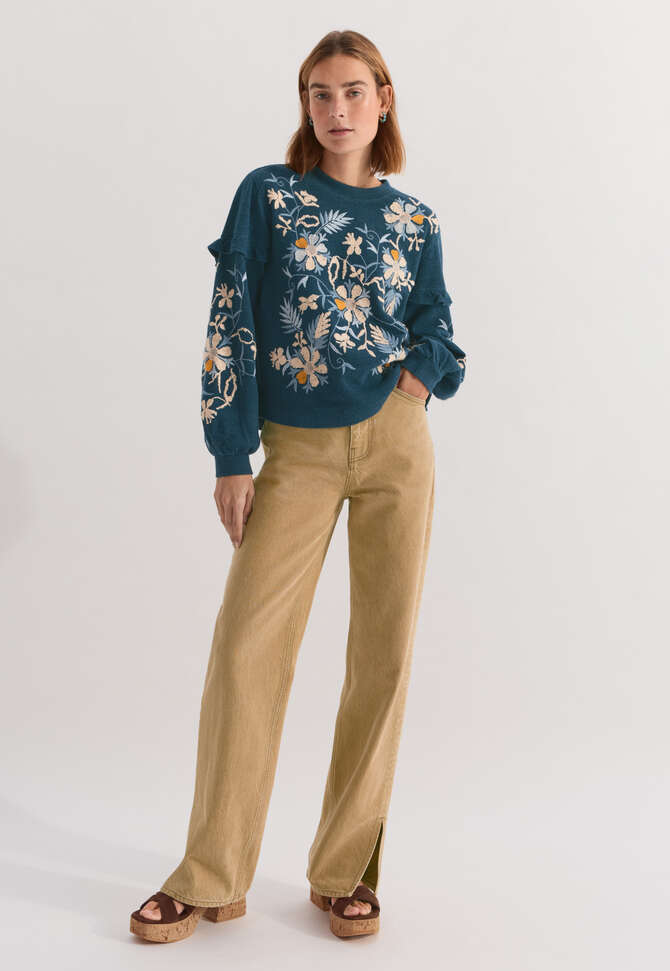 Embroidered sweatshirt, Dark petrol, completeTheLook