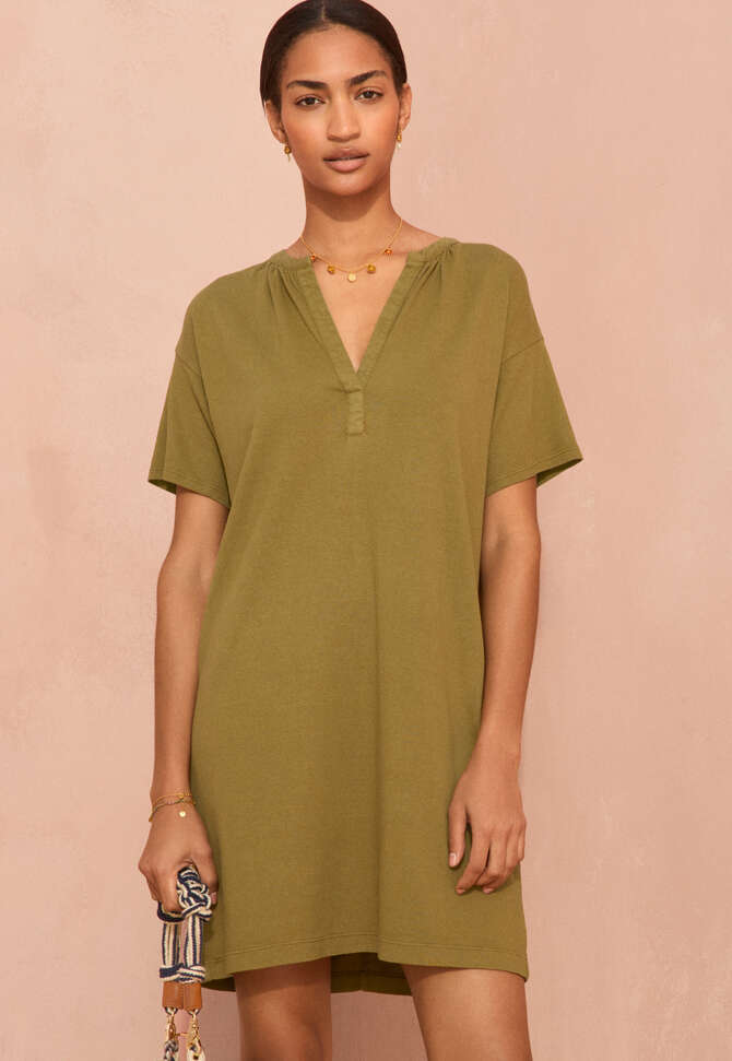 Short jersey dress, Bronze olive, completeTheLook
