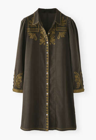 Embroidered cord shift dress, Charcoal, webstill