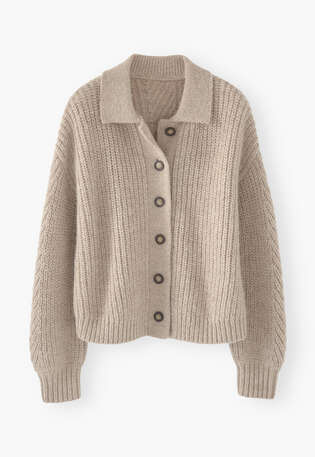Collared cardigan, Fawn marl, webstill