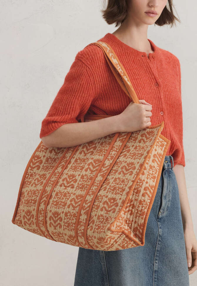 Printed quilted bag, Orange tan, completeTheLook