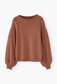 Pointelle sleeve sweater, Burnt sienna, webstill