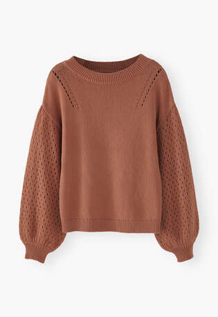 Pointelle sleeve sweater, Burnt sienna, webstill