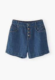 High-waisted denim shorts, Mid wash, webstill
