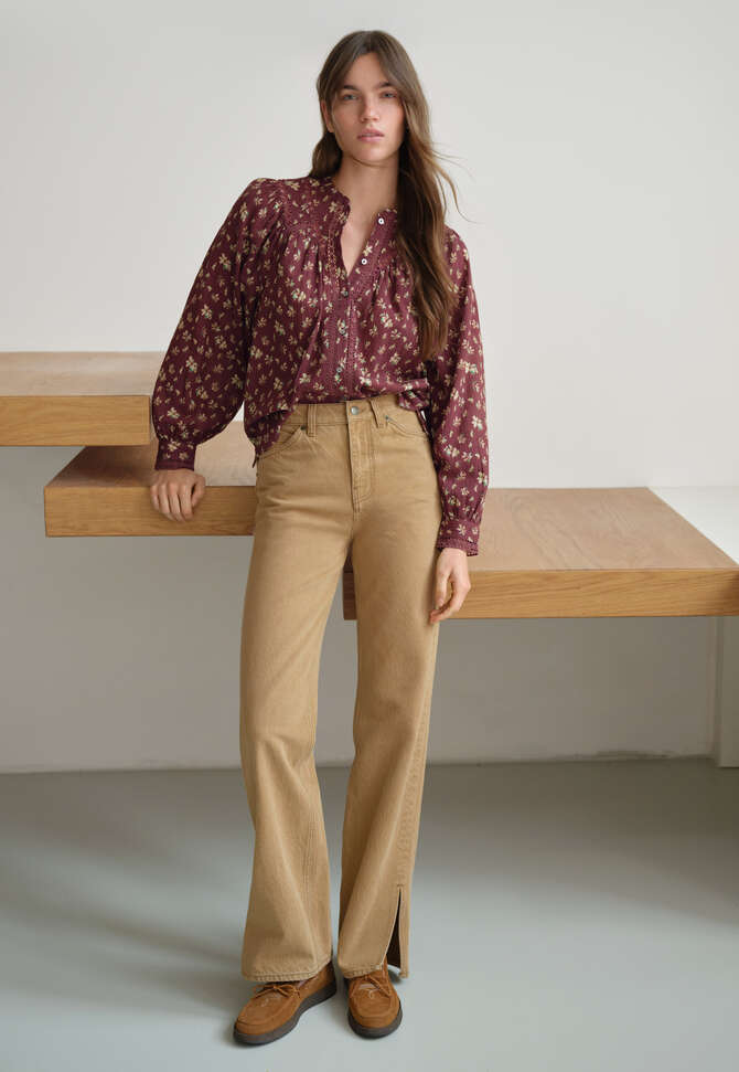 Printed gauze blouse, Wine, completeTheLook