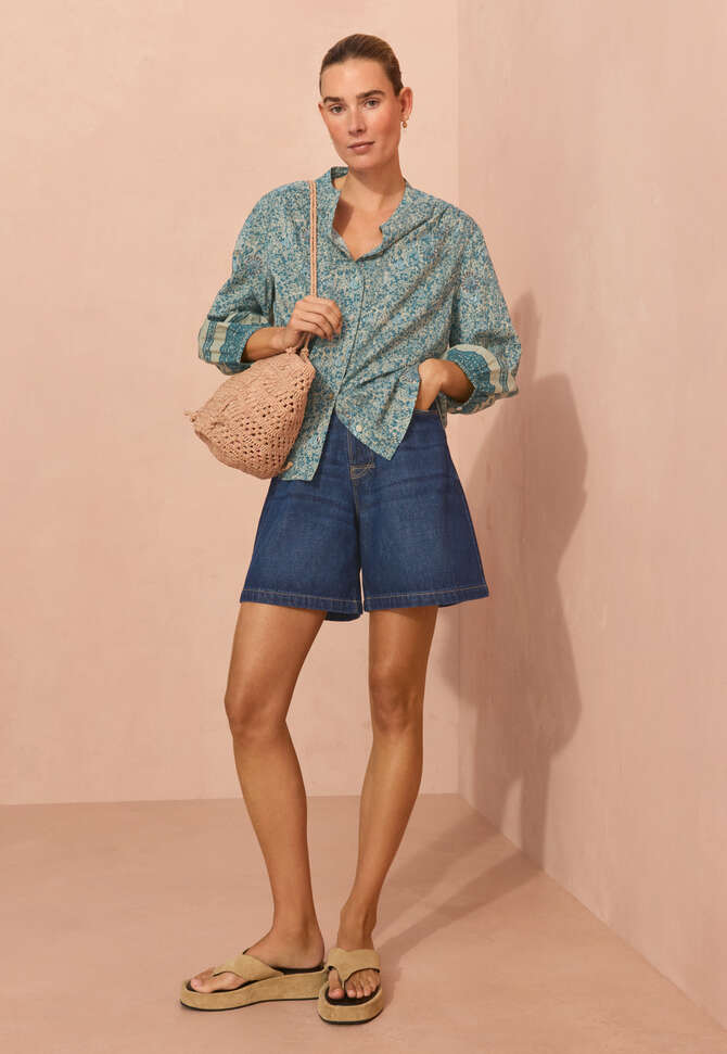 Printed boyfriend blouse, Blue stone, completeTheLook