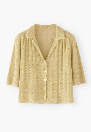 Pointelle-stitch blouse, Warm yellow, webstill