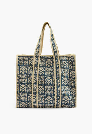 Printed quilted bag, Denim blue, webstill
