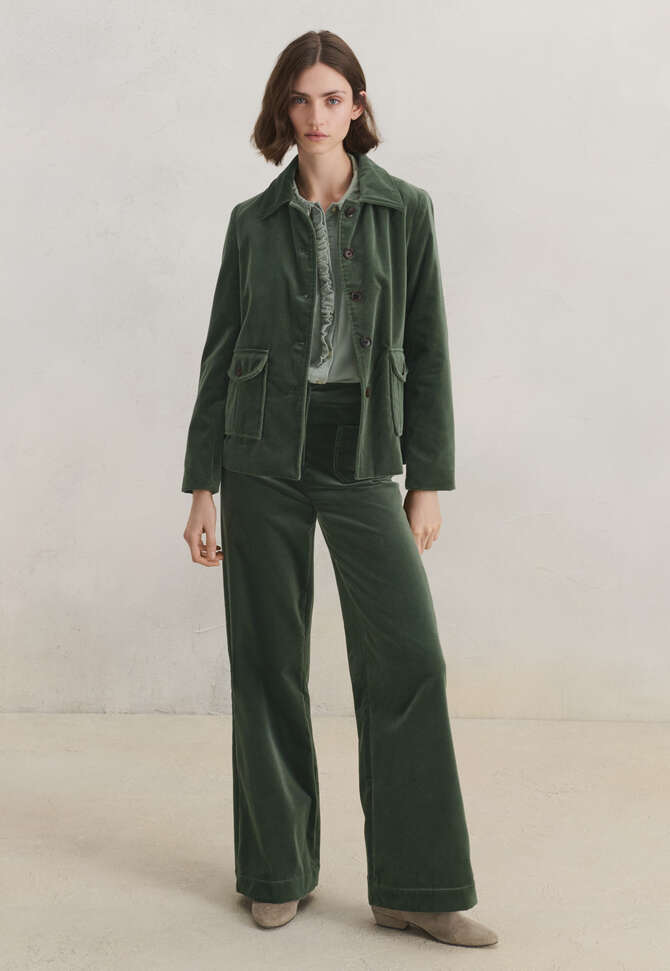 Velvet wide-leg trousers, Khaki, completeTheLook