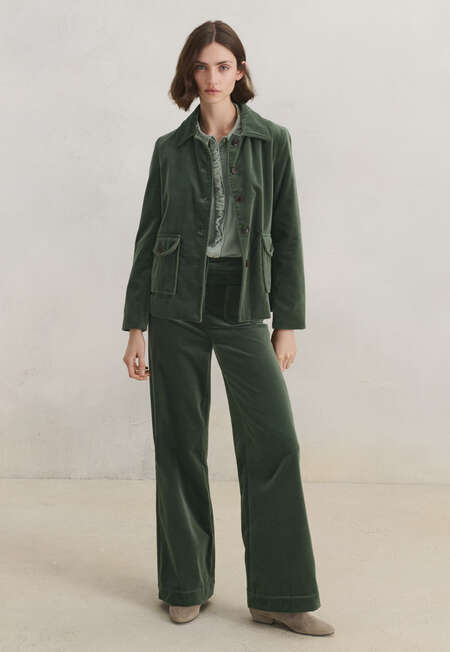 Velvet wide-leg trousers, Khaki, completeTheLook
