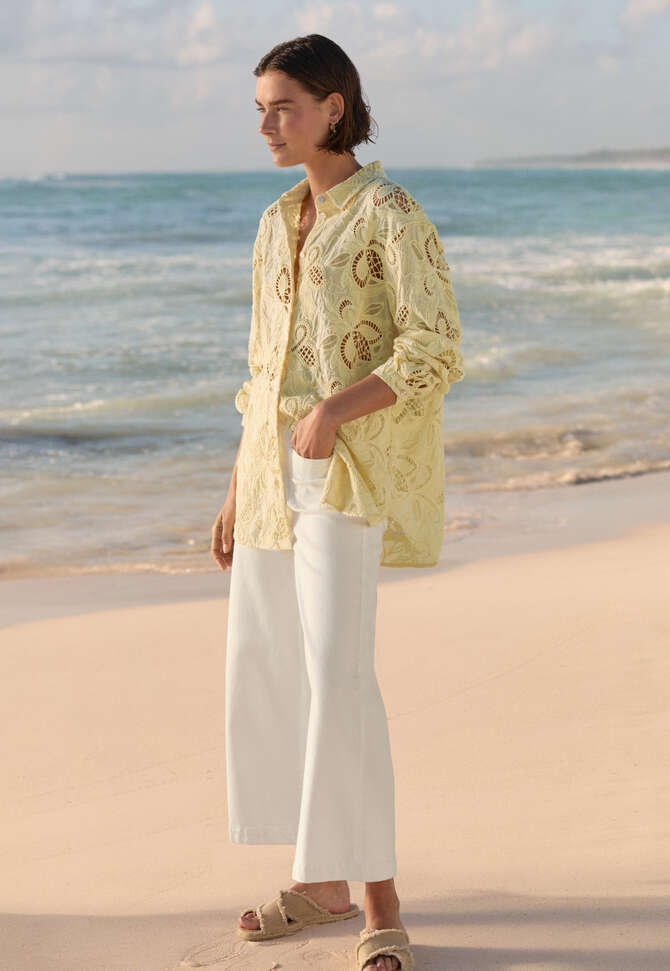 Cropped wide-leg trousers, White, completeTheLook