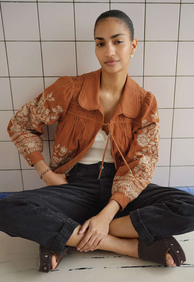 Embroidered cord jacket, Rust, completeTheLook