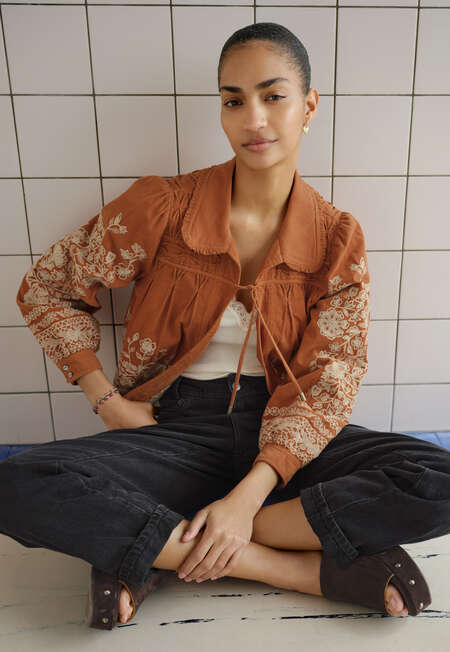 Embroidered cord jacket, Rust, completeTheLook