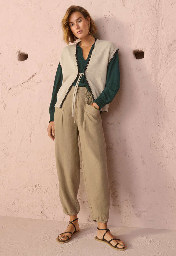 Knitted tie-front top, Ecru, completeTheLook