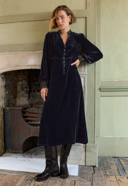 Velvet lace-frill dress, Midnight, completeTheLook