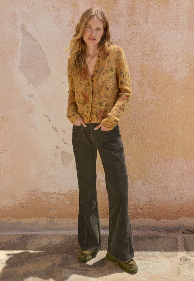 Printed cardigan, Golden yellow, completeTheLook
