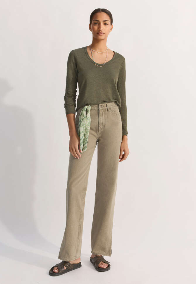 Long-sleeved scoop-neck top, Moss, completeTheLook