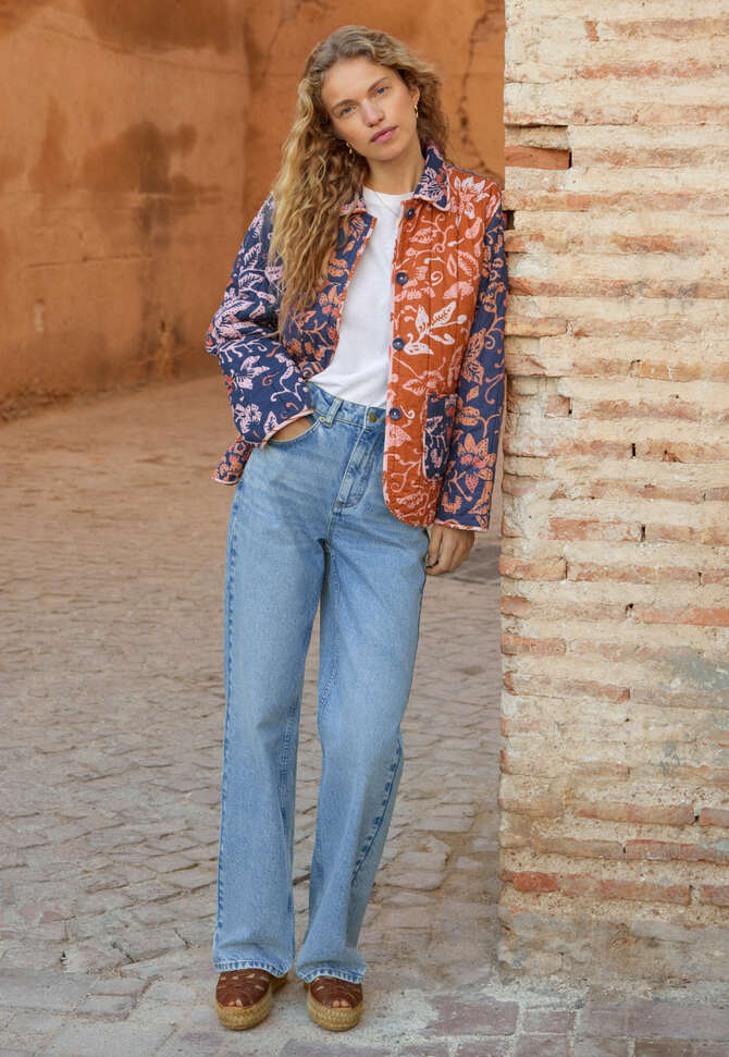 Printed quilted jacket, Orange ink, completeTheLook
