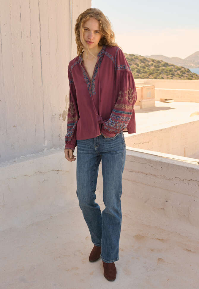 Embroidered blouse, Deep rosewood, completeTheLook